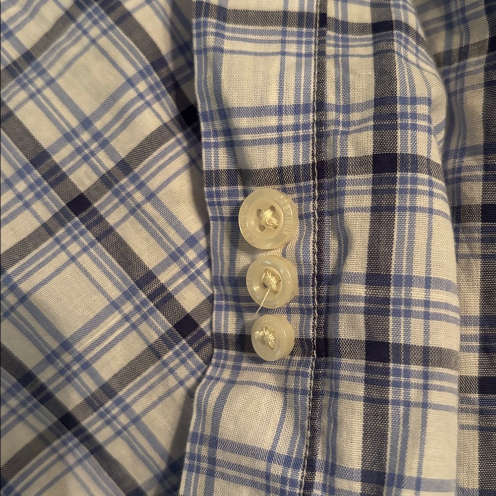 Cremieux Men's Light Blue and White Plaid Button-Down Shirt - Picture 7 of 7